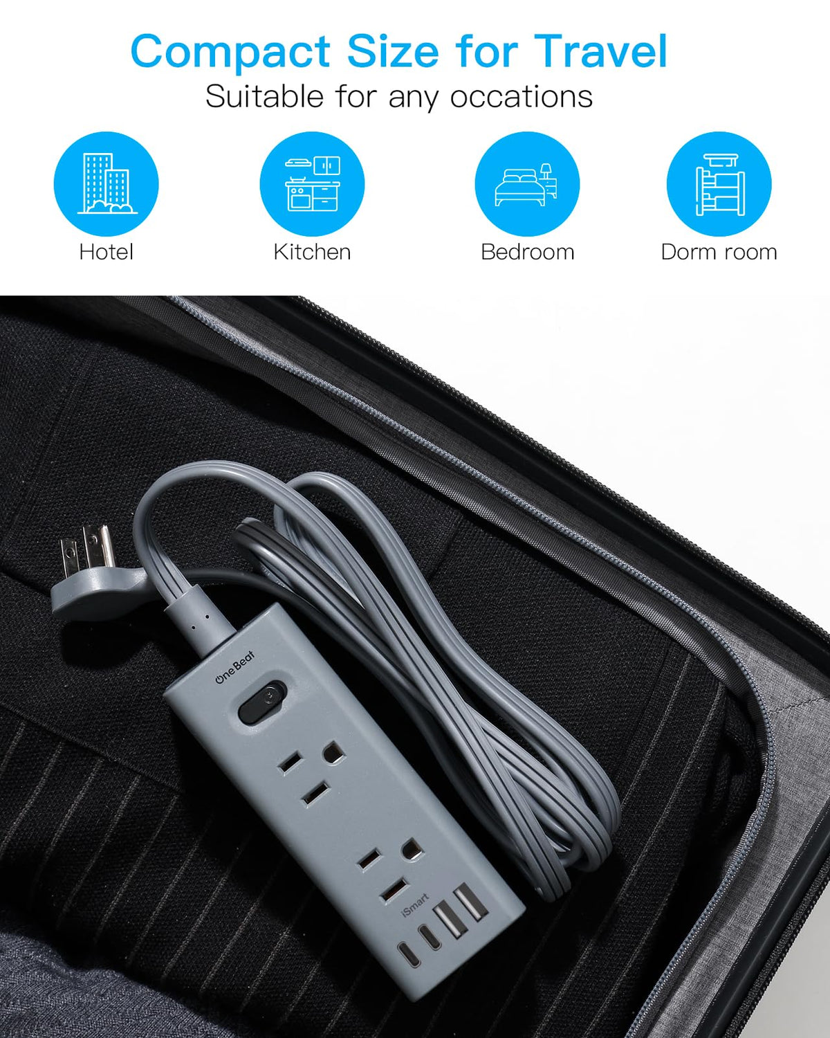 One Beat 5Ft Extension Cord with Multiple Outlets,Flat Plug Power Strip