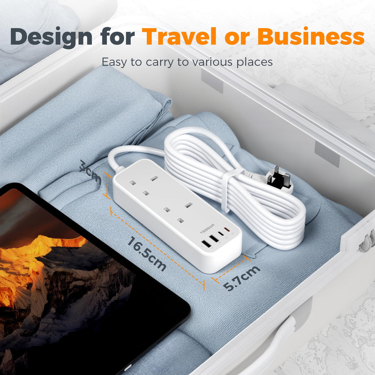 TESSAN 1.5M Extension Lead with PD 20W USB C Charger (4 USB Slots)