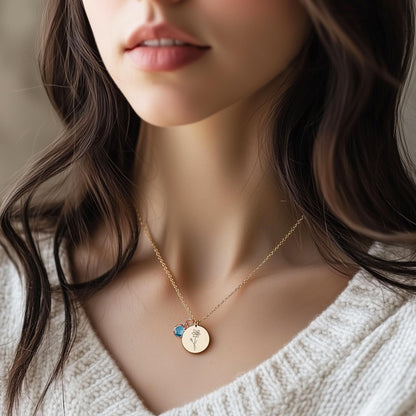 Birth Flower Necklaces for Women, 18K Gold Plated Birthstone Necklaces