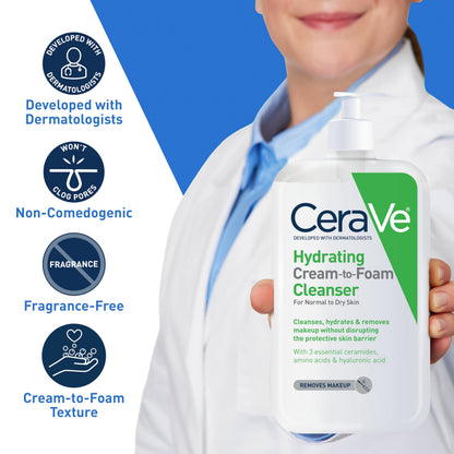 CeraVe Hydrating Cream To Foam Cleanser, Gentle Face Cleanser, 19oz