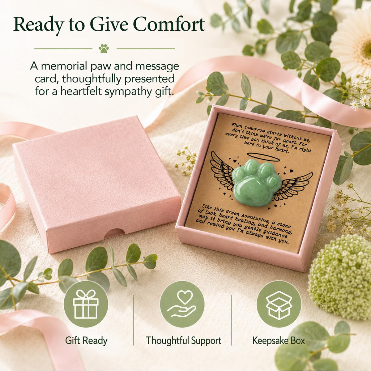 Dog Memorial Gifts for Loss of Dog, Rose Quartz Paw & Memorial Bracelet