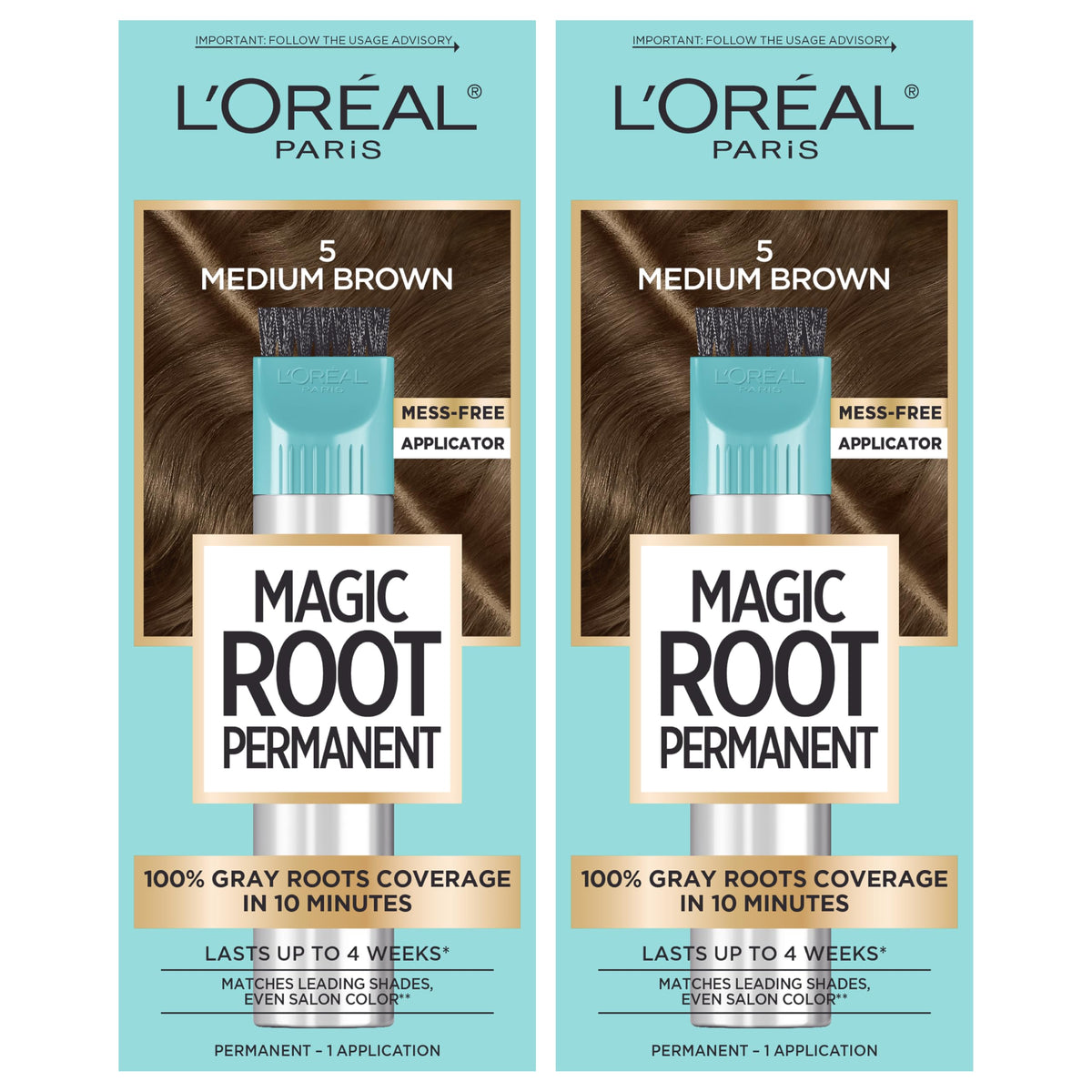 L'Oreal Paris Magic Root Permanent Hair Color Kit, 100% Gray Hair Coverage In Just 10 Minutes, Precision Brush Applicator for Seamless Application, 4 Dark Brown (1 Count)