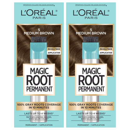 L'Oreal Paris Magic Root Permanent Hair Color Kit, 100% Gray Hair Coverage In Just 10 Minutes, Precision Brush Applicator for Seamless Application, 4 Dark Brown (1 Count)