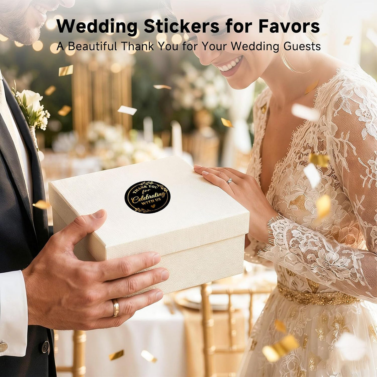 Thank You Stickers, 100 PCS Black Wedding Stickers with Gold Foil