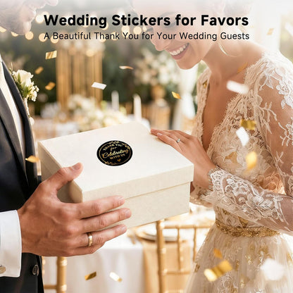 Thank You Stickers, 100 PCS Black Wedding Stickers with Gold Foil