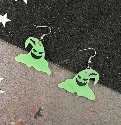 Glow in the Dark Halloween Earrings, Bat Ghost Coffin Boo Dangle Earrings