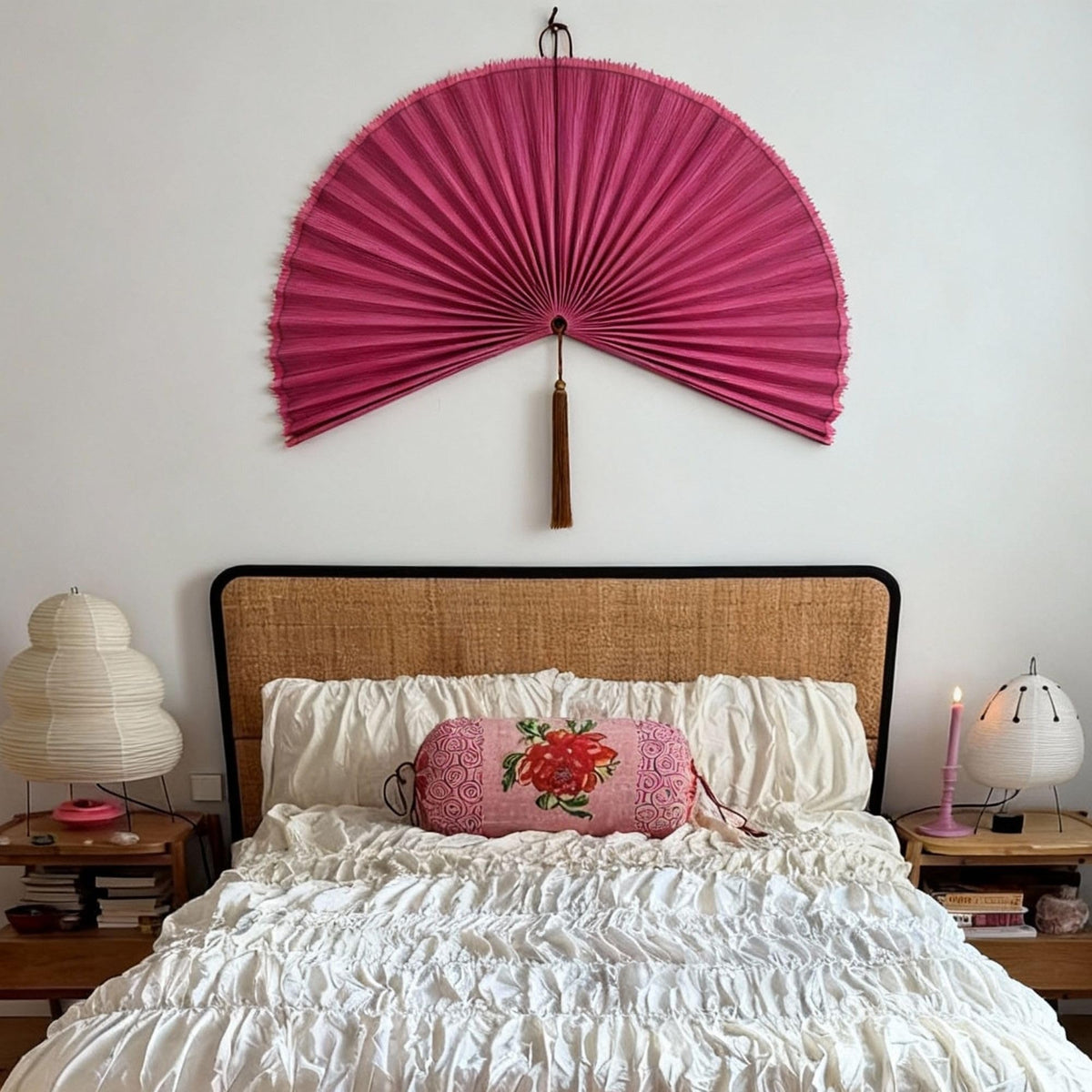 ChumDecor Bamboo Fan Wall Decor, Japanese Wall Fan, Red Brown 40 in