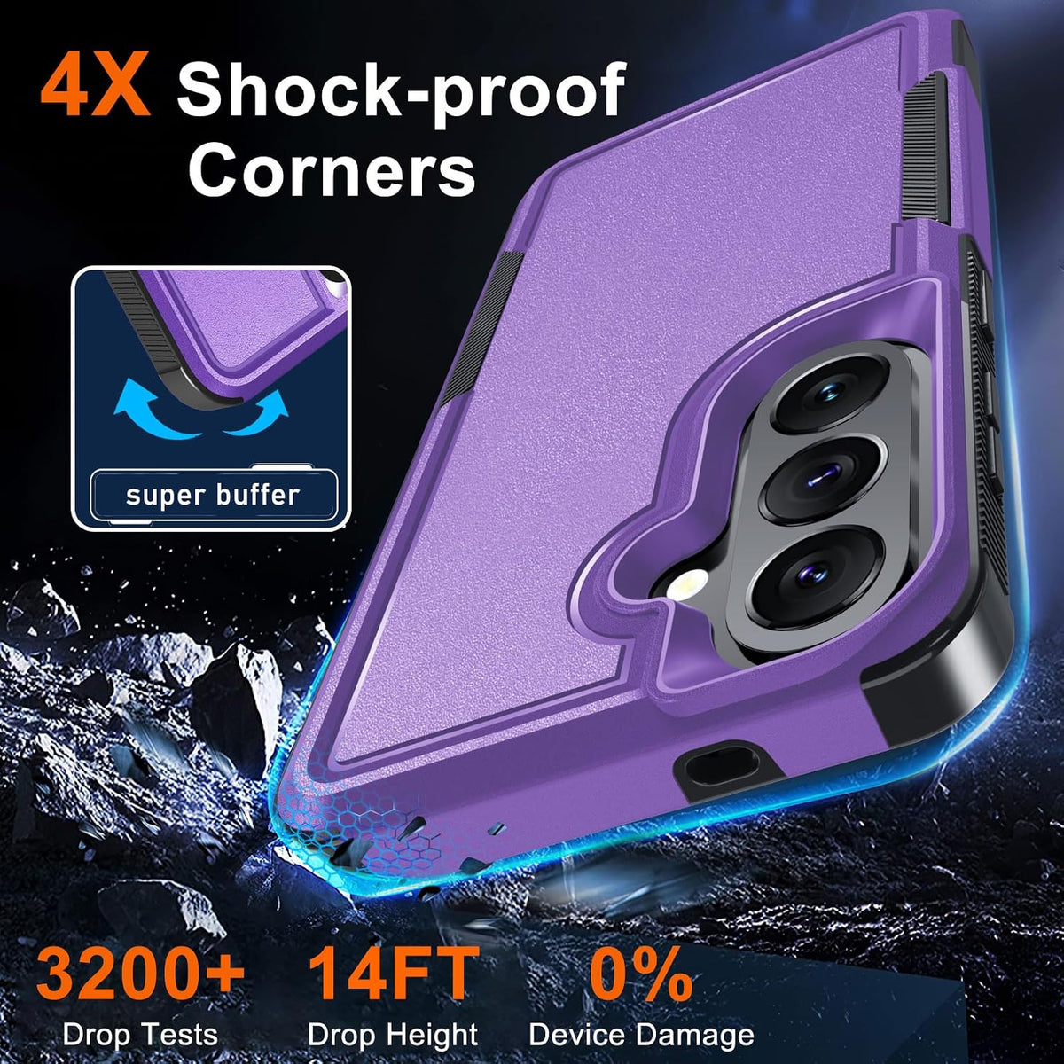 for Samsung Galaxy S24 FE Case, Full Body Heavy Duty Cover, Black Matte
