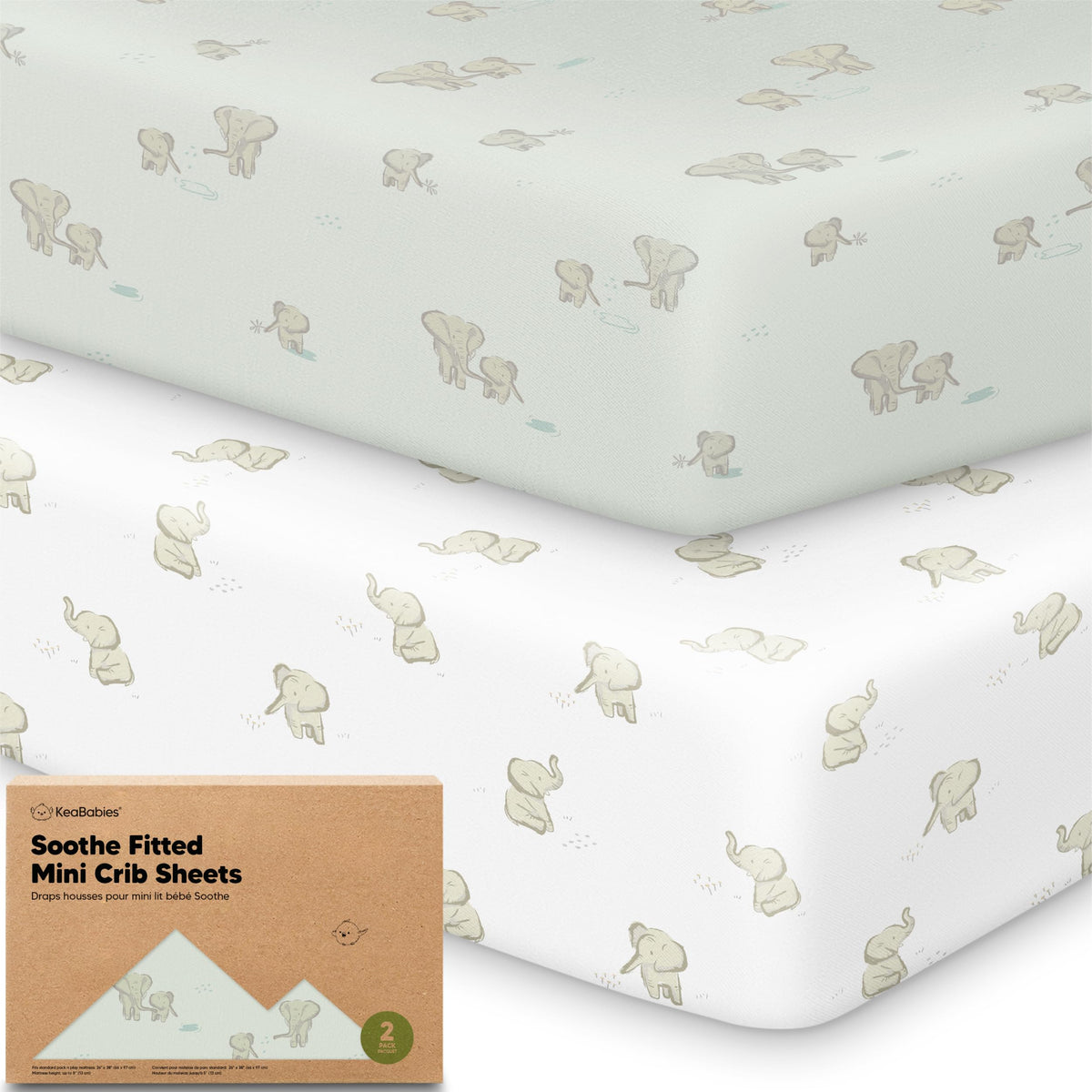 2pk Mini Crib Sheets Fitted 38x26 Pack N Play Mattress Sheet (Bumble Bear)