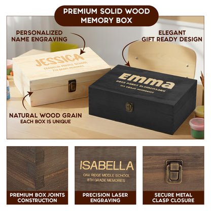 Personalized Wooden Keepsake Box, Custom Engraved Memory Box with Lid