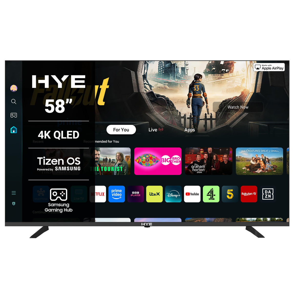 HYE 43" LED Smart TV - 4K Ultra HD, Samsung Tizen OS & Gaming Hub, Black