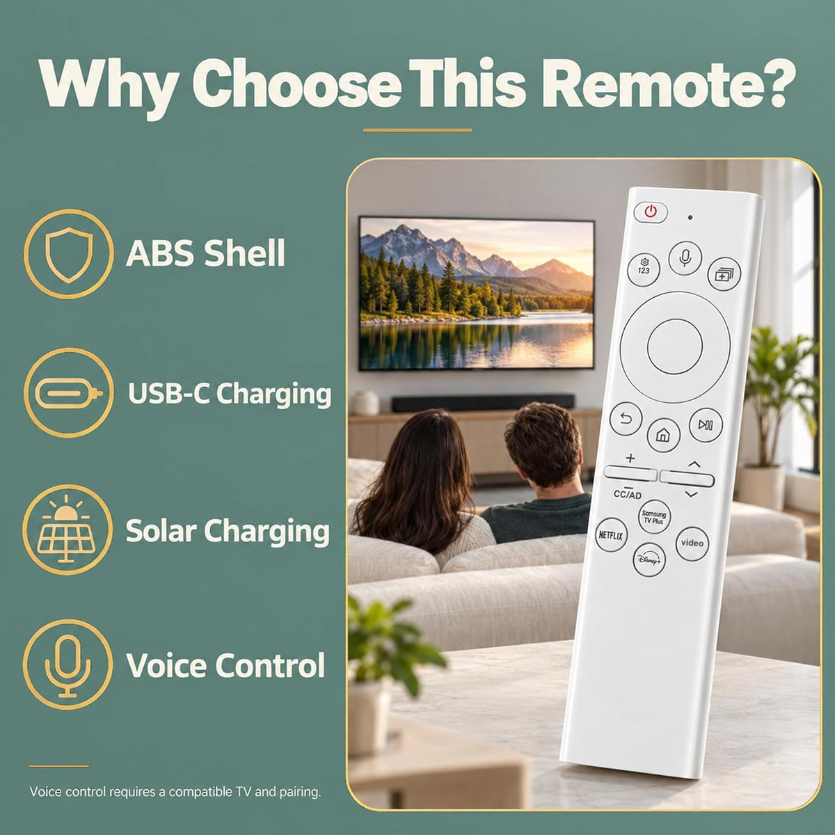 Rechargeable TV Remote for Samsung Smart TVs. Replacement Voice Remote.