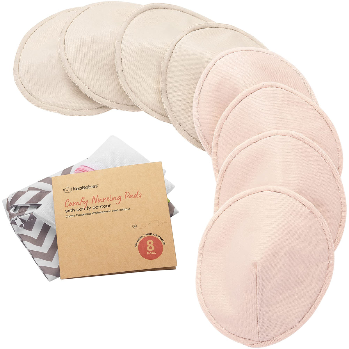 Organic Nursing Pads, 14 Washable Breast Pads,Wash Bag (Neutrals, XL 5.6")
