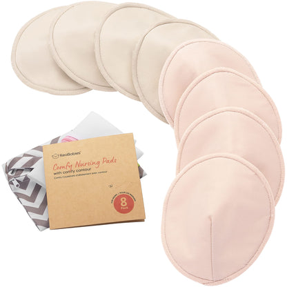 Organic Nursing Pads, 14 Washable Breast Pads,Wash Bag (Neutrals, XL 5.6")