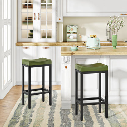 HOOBRO Bar Stools, Set of 2 Bar Chairs, Counter Height Stools, Saddle Barstools with Curved Surface, 24.8 Inches, 2.4" Thick Upholstery, for Kitchen, Dining Room, Cafe Black BB10BY01