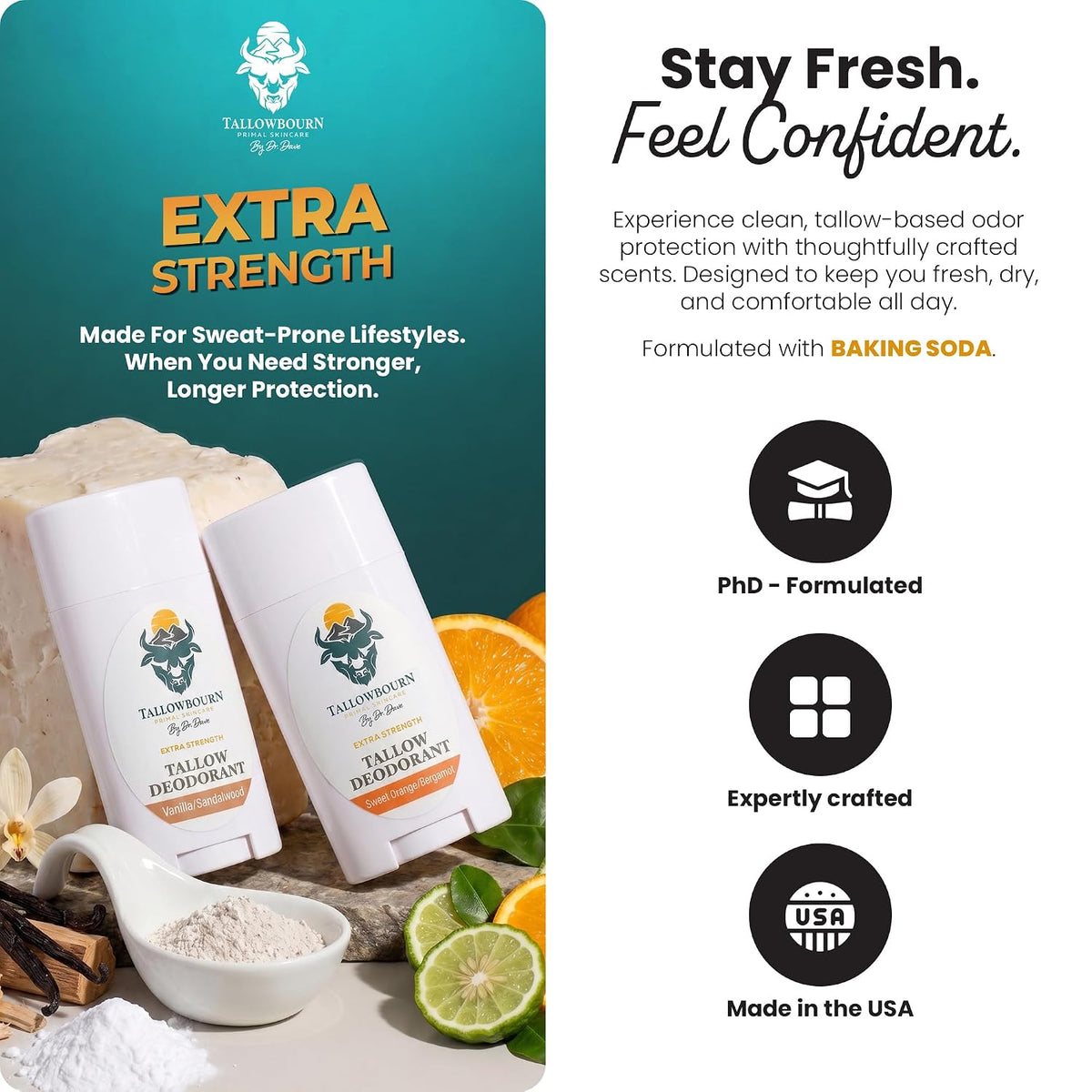 Extra Strength Tallow Deodorant - Vanilla & Sandalwood 3oz