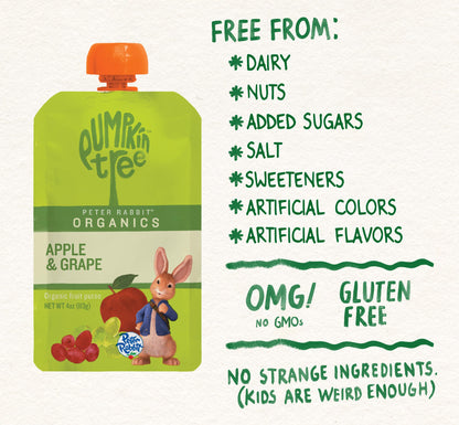 Pumpkin Tree Peter Rabbit Organics, Banana, Mango, and Kale, 4 Squeeze Pouch, Mango, Broccoli & Kale, 4.4 Ounce (Pack of 10)