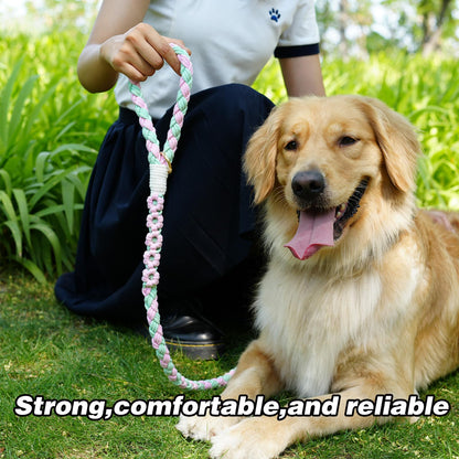 5FT Braided Cotton Rope Leash for Small, Medium and Large Dogs, Red & White Twist