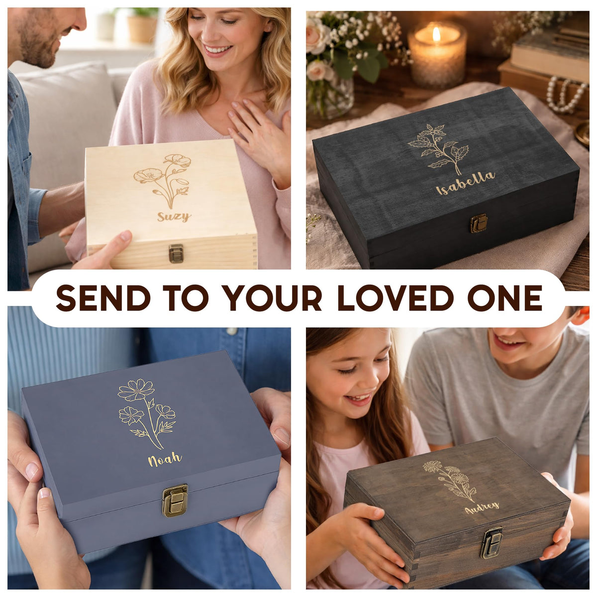Personalized Wooden Keepsake Box, Custom Engraved Memory Box with Lid