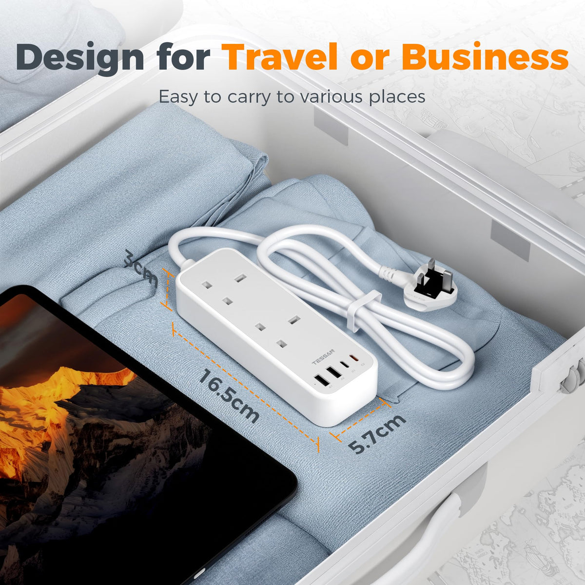 TESSAN 1.5M Extension Lead with PD 20W USB C Charger (4 USB Slots)