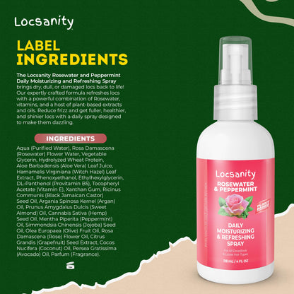 Loc Spray - Locsanity Daily Moisturizing Rosewater & Peppermint Spray for Locs, Dreadlocks - Lightweight Frizz Control Hair & Scalp Moisturizer - Natural Loc Care (8 fl oz)