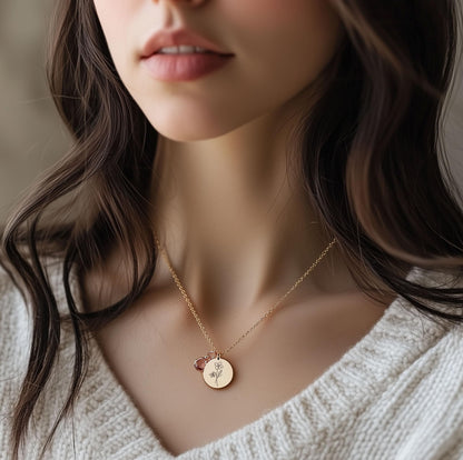 Birth Flower Necklaces for Women, 18K Gold Plated Birthstone Necklaces