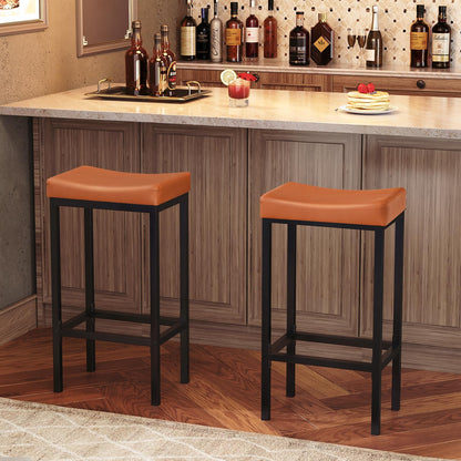 HOOBRO Bar Stools, Set of 2 Bar Chairs, Counter Height Stools, Saddle Barstools with Curved Surface, 24.8 Inches, 2.4" Thick Upholstery, for Kitchen, Dining Room, Cafe Black BB10BY01