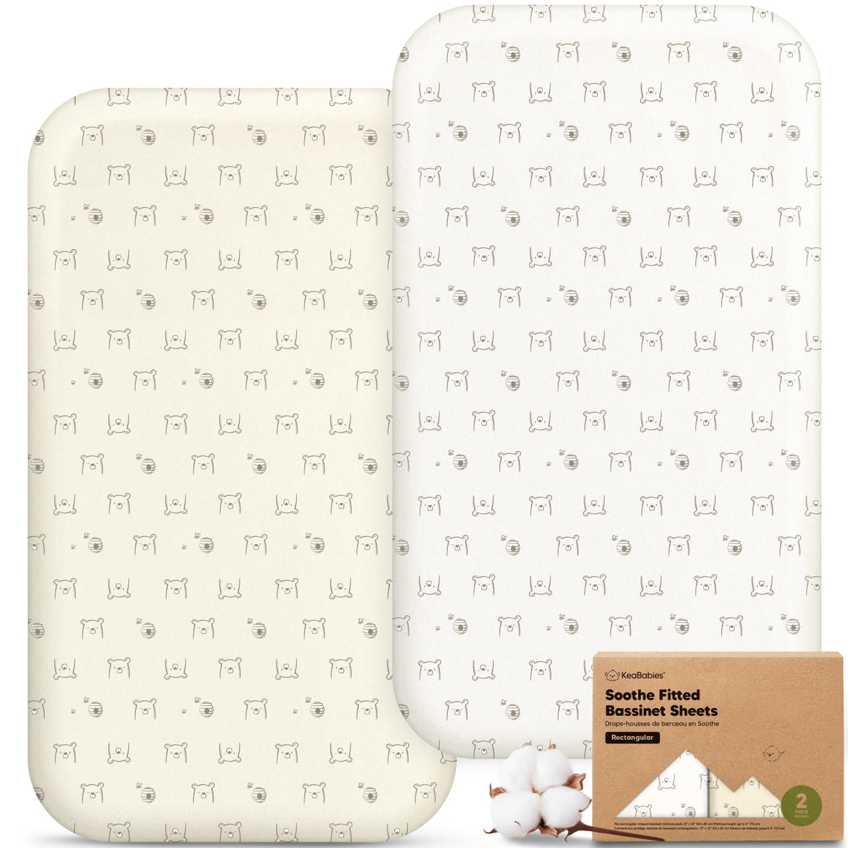 2pk Organic Baby Bassinet Sheets Boys, Girls, Fitted Sheet (Soft White)