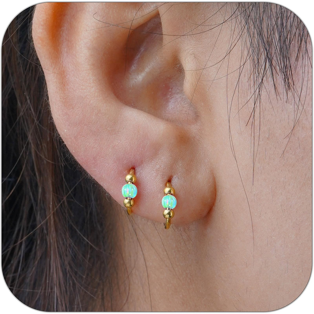 2PCS 18G Opal Cartilage Hoop Earrings, Hypoallergenic Silver Huggie Hoops