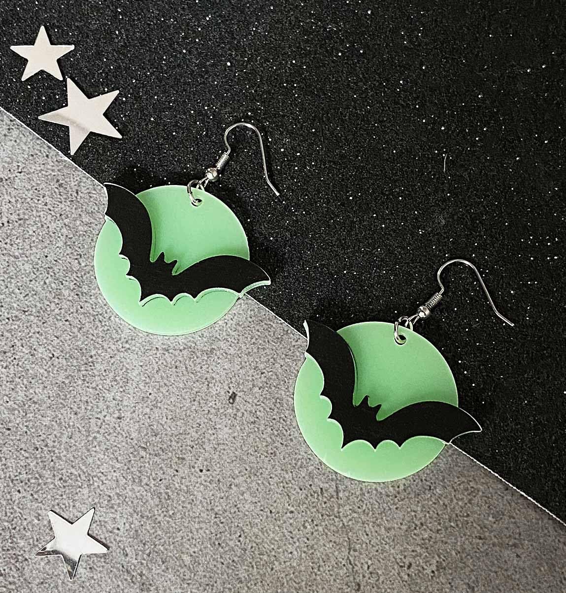 Glow in the Dark Halloween Earrings, Bat Ghost Coffin Boo Dangle Earrings