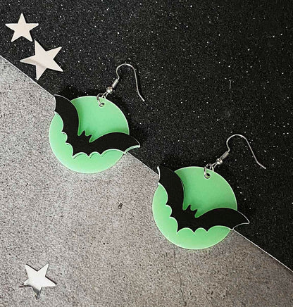 Glow in the Dark Halloween Earrings, Bat Ghost Coffin Boo Dangle Earrings