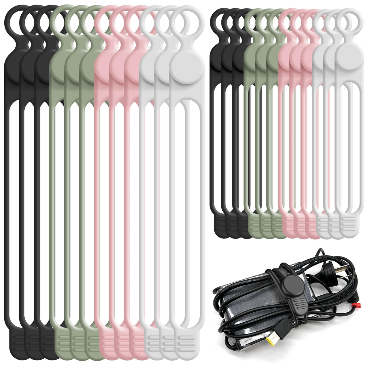 Silicone Cable Ties, Cord Organizer Cable Management,2Sizes-Grey