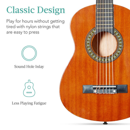 Best Choice Products 30in Kids Acoustic Guitar, All-in-One Beginner Starter Kit w/Strap, Case, Extra Strings, Rosette Inlay - Pink