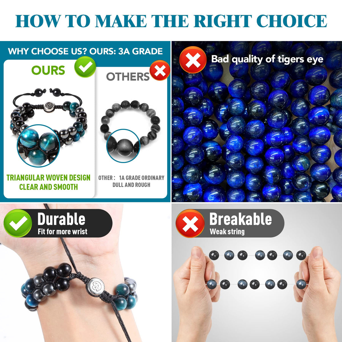 Triple Protection Bracelet - for Protect & Balance - Energy Crystal Handmade Bracelets for Men Women