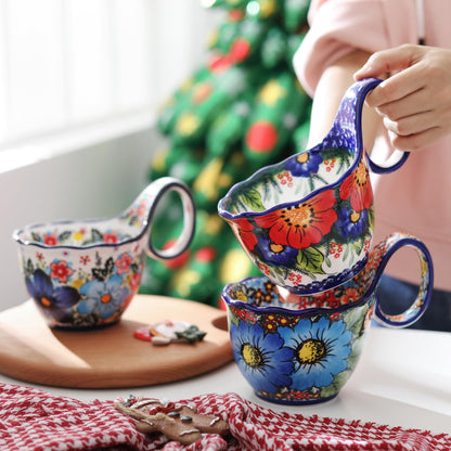 ALMA Handpainted Soup Bowl with Large Loop Handle,Easier Secure Grip
