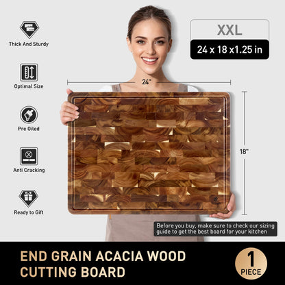 End Grain Cutting Board for Kitchen with Non-slip Feet, Acacia Wood