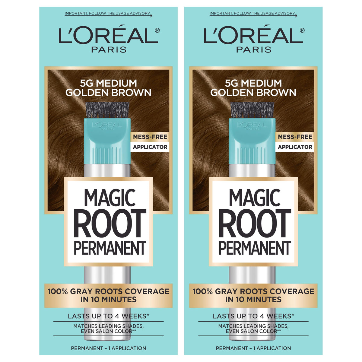 L'Oreal Paris Magic Root Permanent Hair Color Kit, 100% Gray Hair Coverage In Just 10 Minutes, Precision Brush Applicator for Seamless Application, 4 Dark Brown (1 Count)
