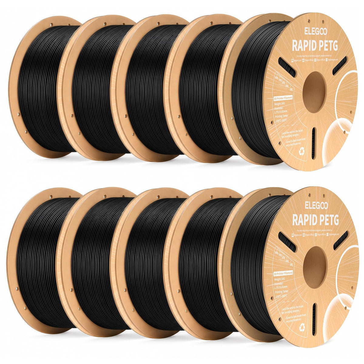 ELEGOO Rapid PETG 3D Printer Filament 1.75mm Black 1KG