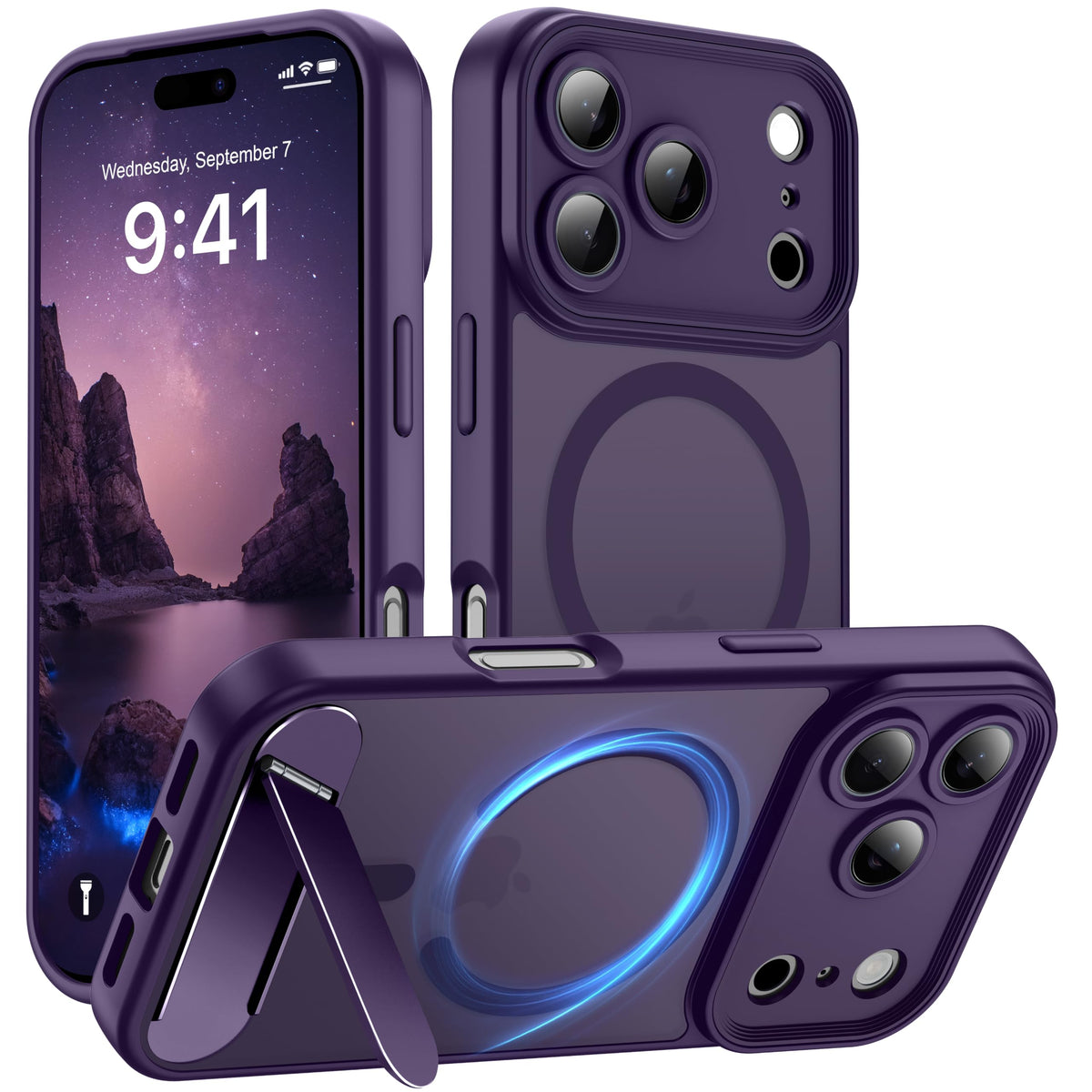 Magnetic Compatible with iPhone 16 Case, [Built-in Kickstand][Full Camera Protection][Compatible with MagSafe][Anti-Fingerprint] Shockproof Phone Case for iPhone 16 6.1",Brown