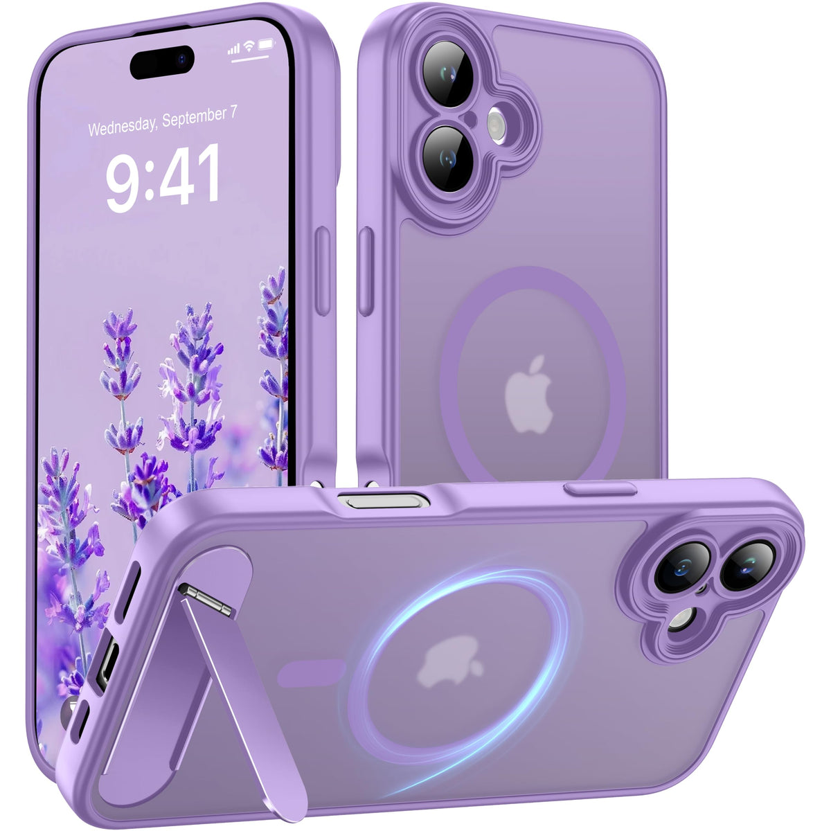 Magnetic Compatible with iPhone 16 Case, [Built-in Kickstand][Full Camera Protection][Compatible with MagSafe][Anti-Fingerprint] Shockproof Phone Case for iPhone 16 6.1",Brown