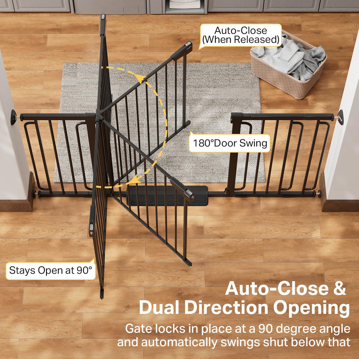Cumbor 29.7-51.5 in Extra Wide Baby Gate for Stairs, Dog Gate Indoor Black