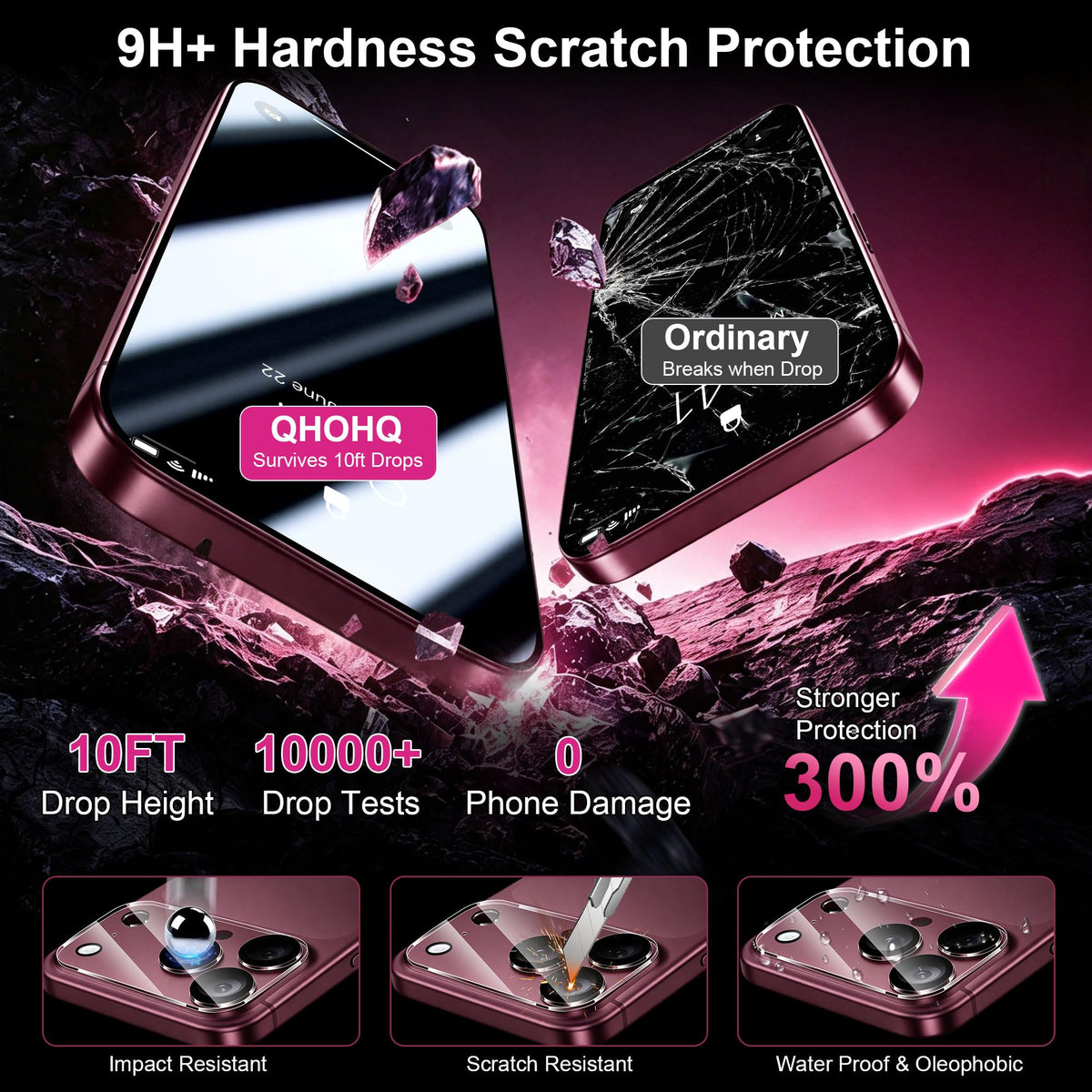 QHOHQ 3 Pack Screen Protector for iPhone 14 Plus 6.7 Inch with 3 Pack Tempered Glass Camera Lens Protector, Ultra HD, 9H Hardness, Case Friendly [Easy to Install Frame]