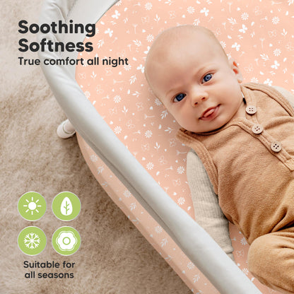 2pk Organic Baby Bassinet Sheets Boys, Girls, Fitted Sheet (Soft White)