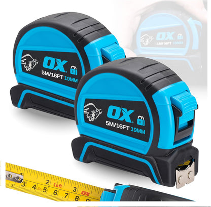 OX Pro Dual Auto Lock Tape Measure 5m, Magnetic Hook, Metric & Imperial