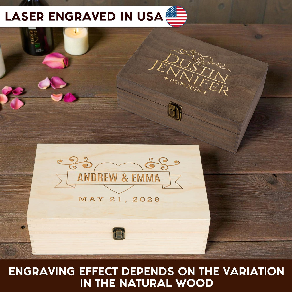 Personalized Wooden Keepsake Box, Custom Engraved Memory Box with Lid