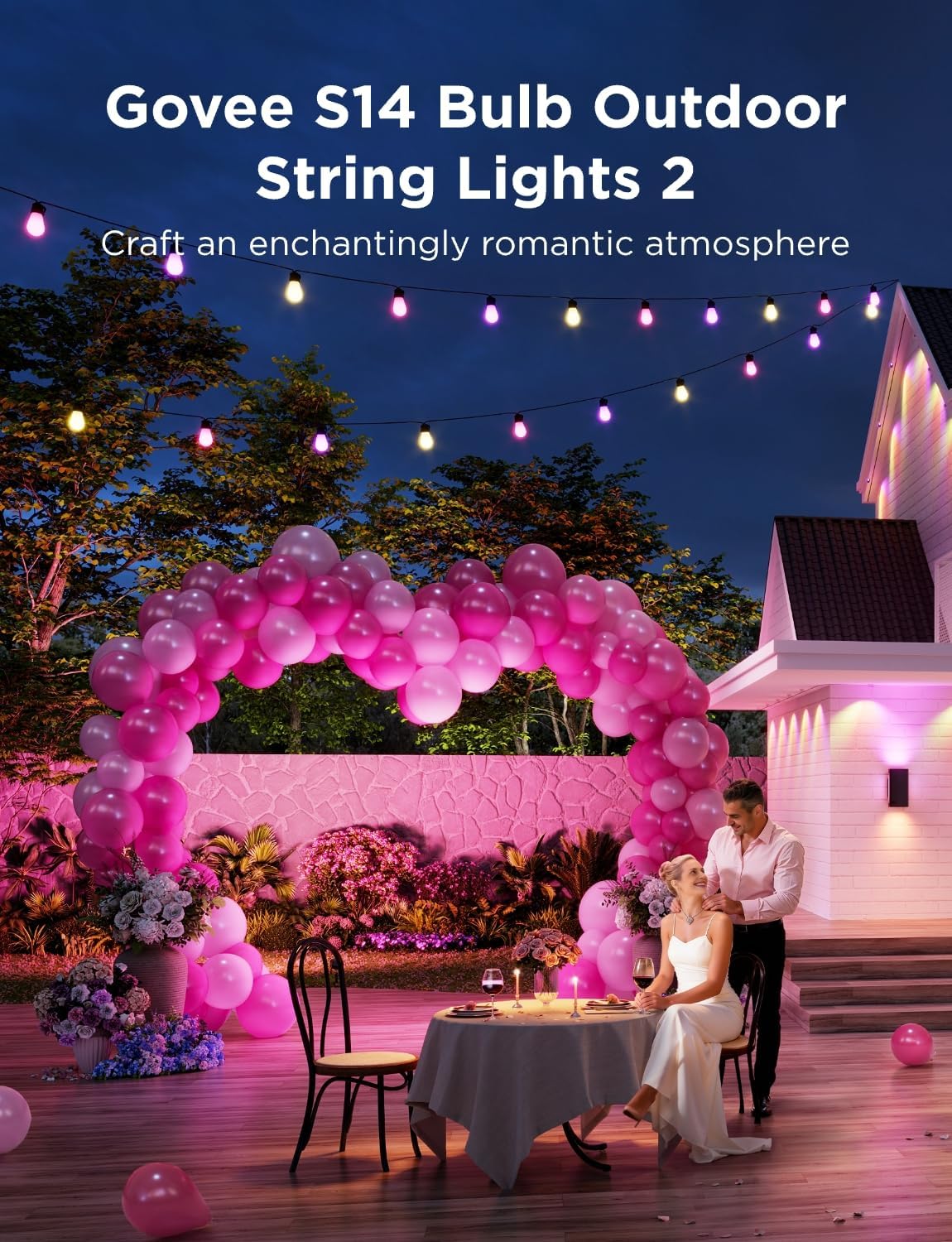 Govee S14 Bulb Outdoor String Lights 2, 96ft RGBICWW, 30 LED Bulbs, IP66