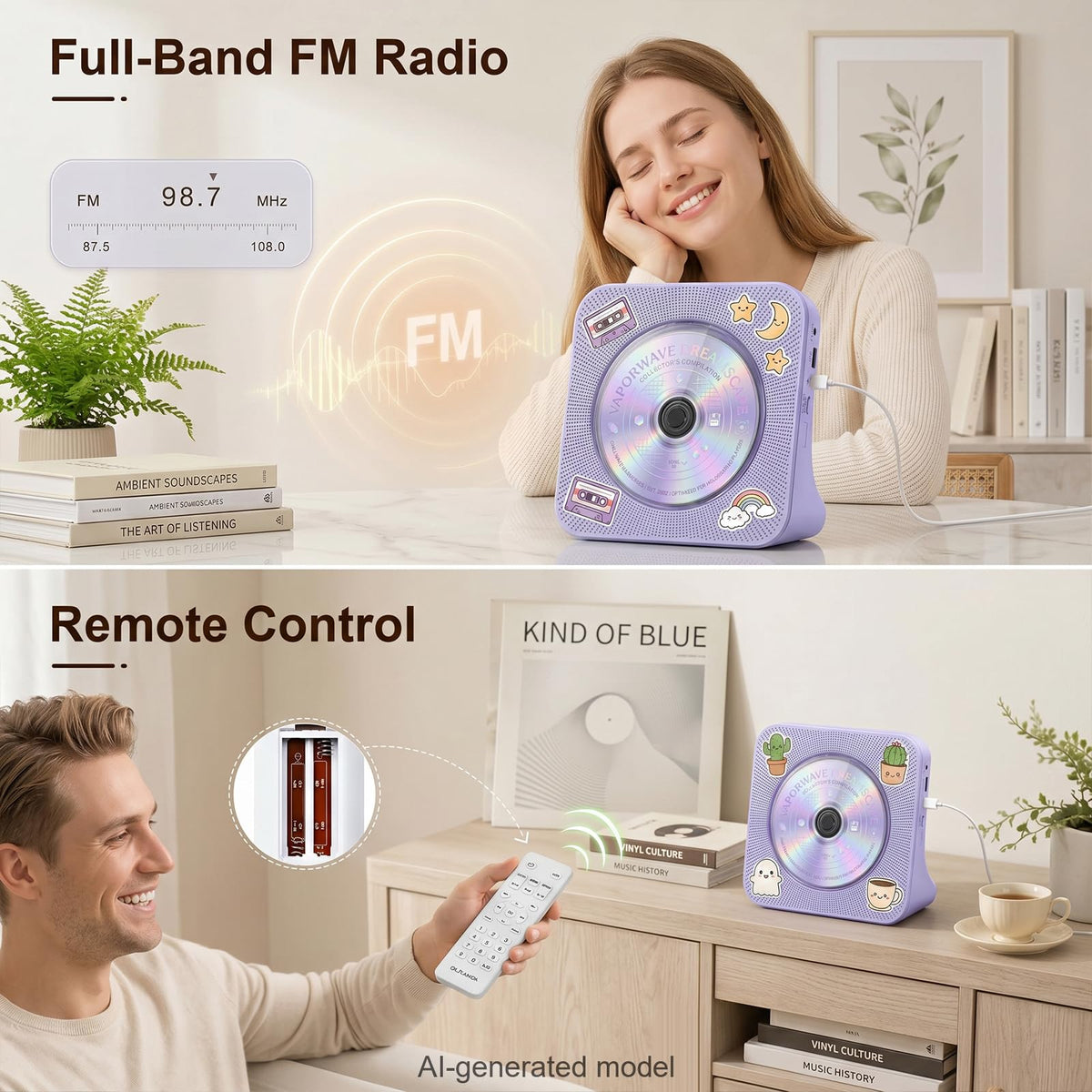 Gueray CD Player Portable Bluetooth Desktop CD Player for Home (Black)