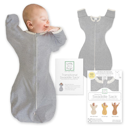 SwaddleDesigns Transitional Swaddle Sack, Cotton, Heathered Gray, 6-9mo