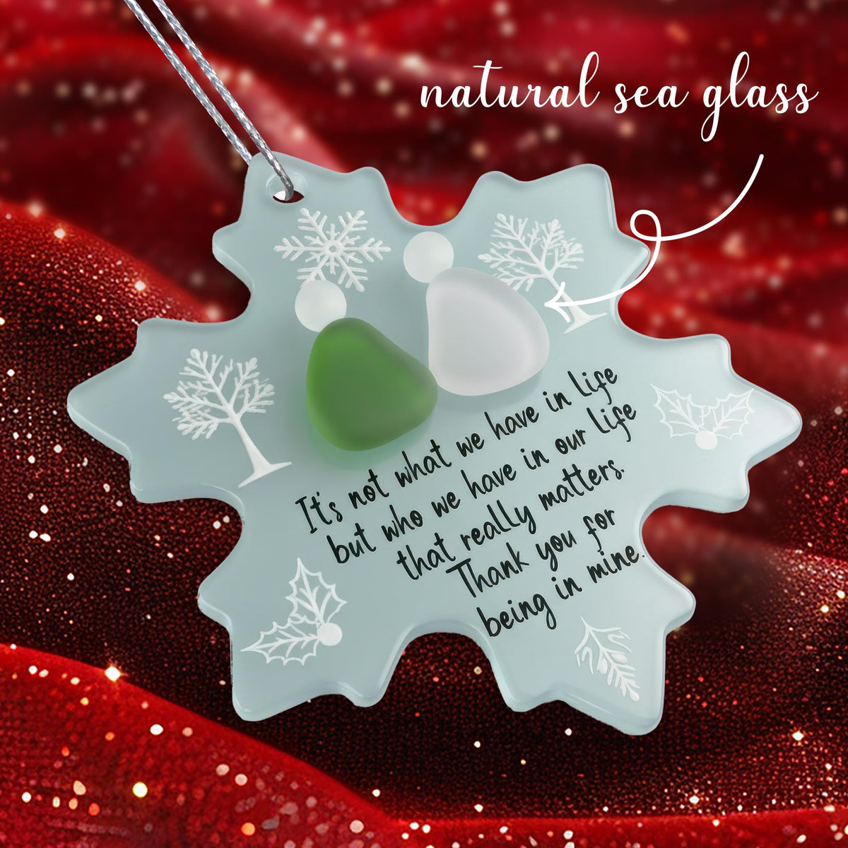 Real Sea Glass Friendship Ornament, for Women Birthday