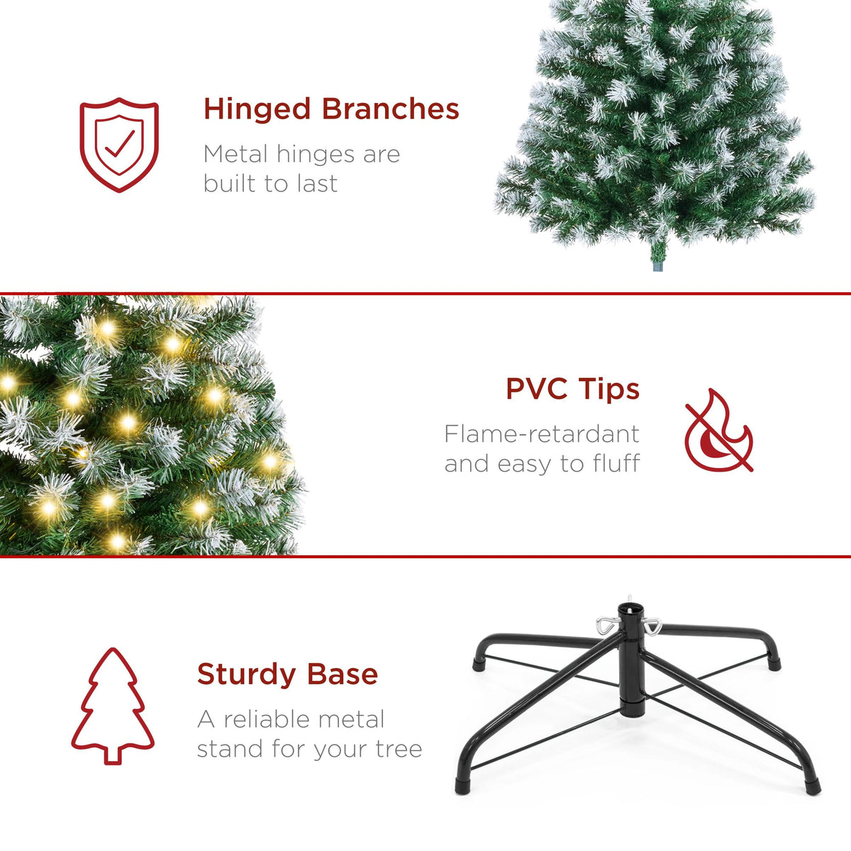 Best Choice Products 6ft Artificial Christmas Tree with LED Twinkling Lights, Pre-Lit Spruce Realistic Holiday Xmas Décor, 250 Lights, 798 Tips